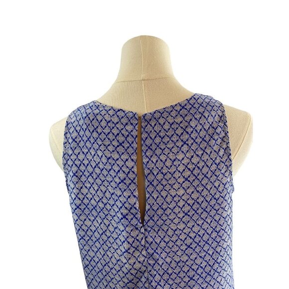 XS Cynthia Rowley Womens 100% Silk Blue Print Pullover Pleat Front Blouse - Picture 6 of 11